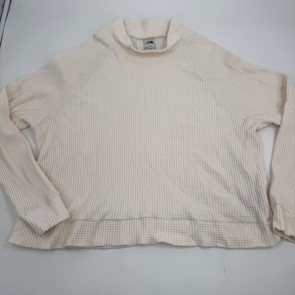 The North Face Womens XXL Waffle Knit Mock Neck Pullover Long Sleeve Top Cream - Picture 1 of 14